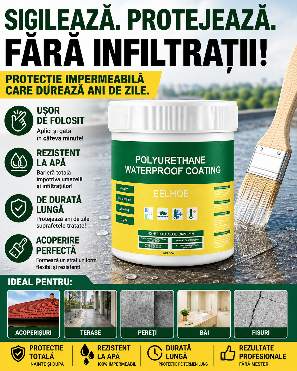 Strat Impermeabil Poliuretanic — Scapă de infiltrații pentru totdeauna, fără meșter, fără bătăi de cap