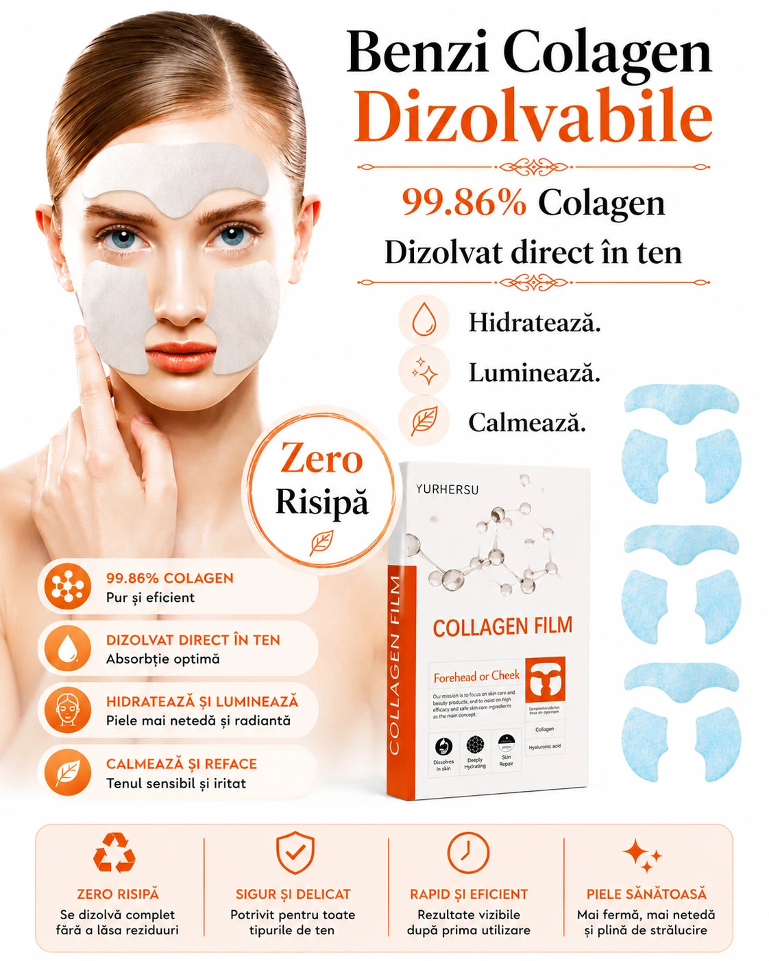 Benzi cu Colagen Dizolvabile, 100% Absorbție