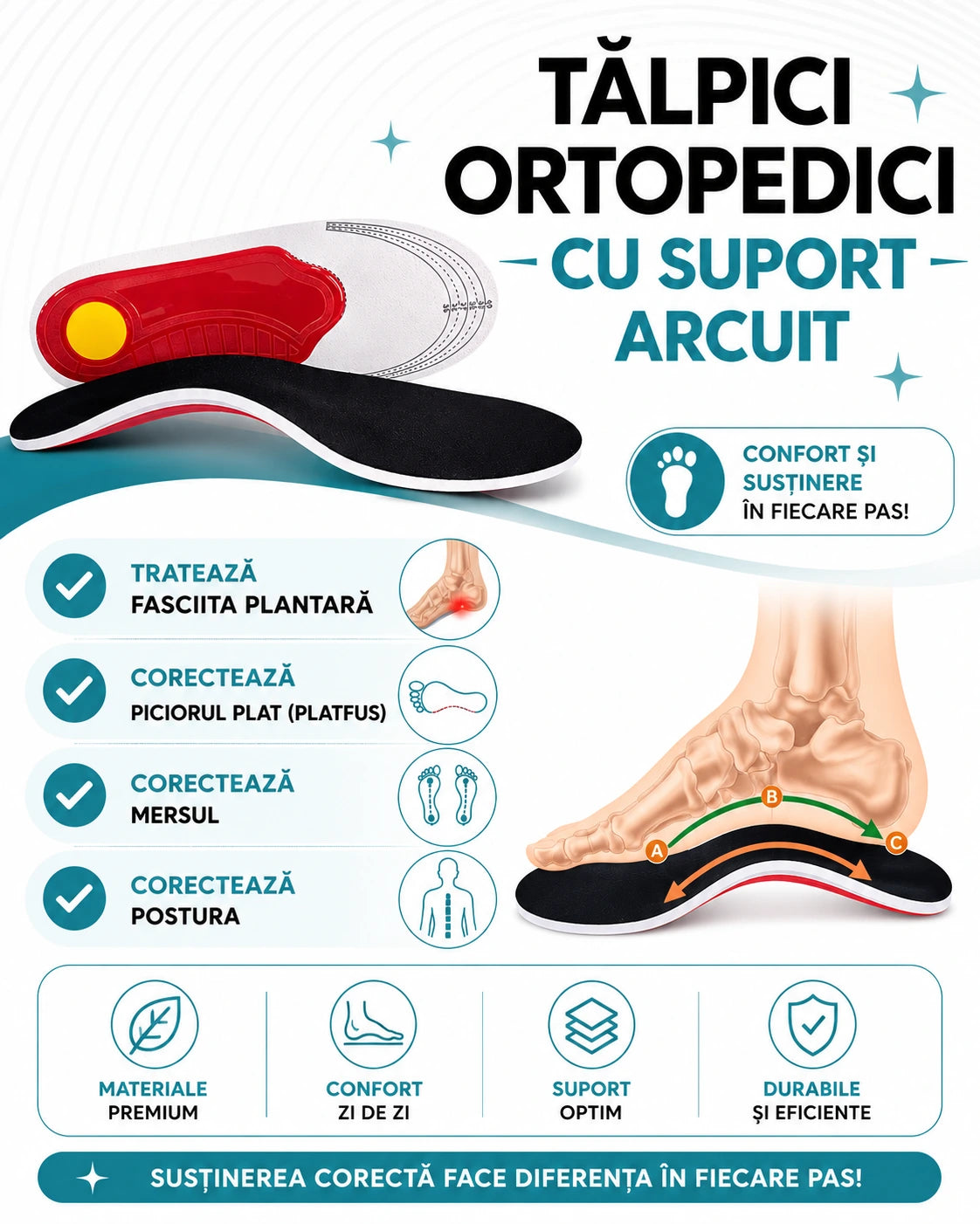 Tălpici Ortopedici cu Suport Arcuit